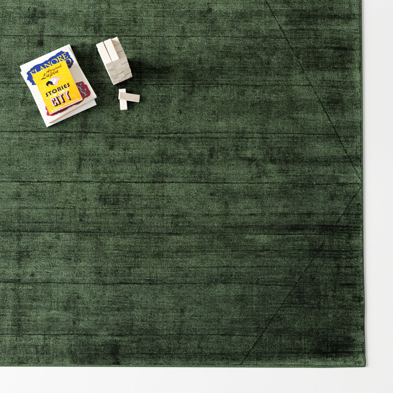 Green Hand-Knotted Geometric Wool and Viscose Rug, 9' x 12'