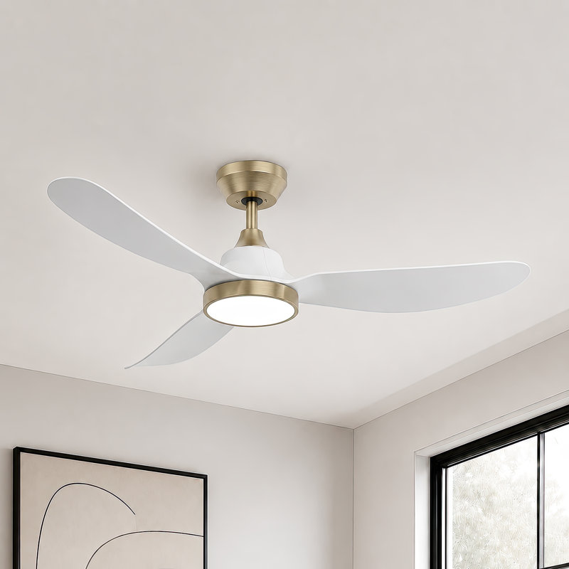 42" Modern Ceiling Fan with Light & Remote, High-Airflow Reversible DC Motor, 3-Color Memory LED, Gold Ceiling Fan with White Blades for Farmhouse Transitional Bedroom Small Rooms Home Offices