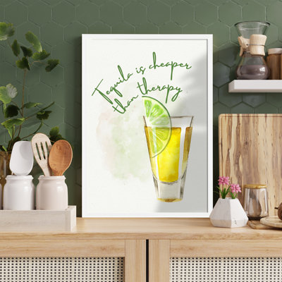 Z Studio Drink Tequila Framed Wall Art Aesthetic Cocktail Pictures Living Room Kitchen Decor 12x16 inch, WHITE FRAMED