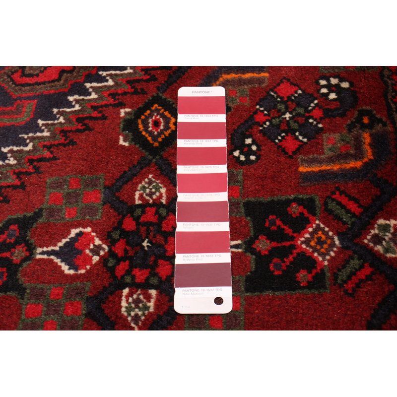 Tapis rouge foncé en laine noué à la main de conception unique 4 pi x 6 pi 8 po Moana