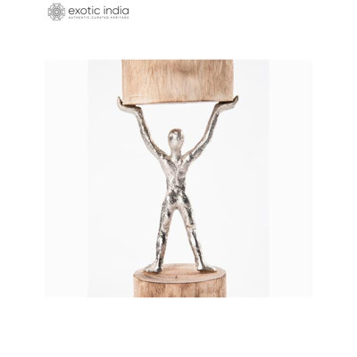 Porte-bougie en aluminium et bois H 15,2 po