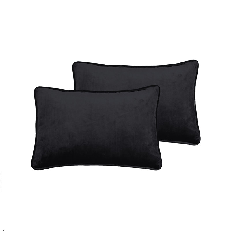 Coussin décoratif en velours réversible, H 13 po x l 20 po, Noir, Rectangle