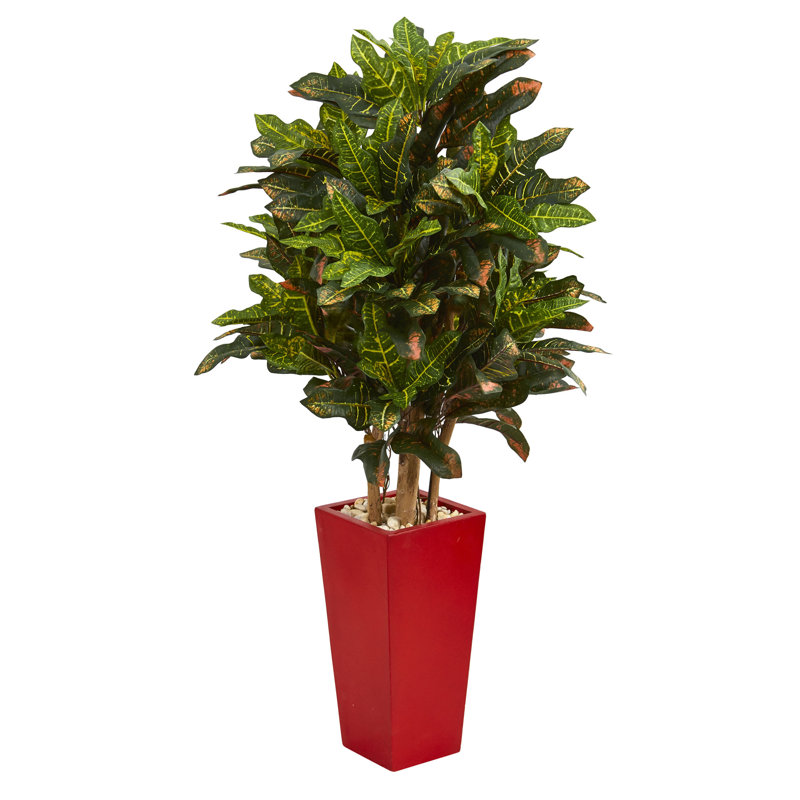 Plante croton artificielle 28" dans un pot de fleurs, Rouge