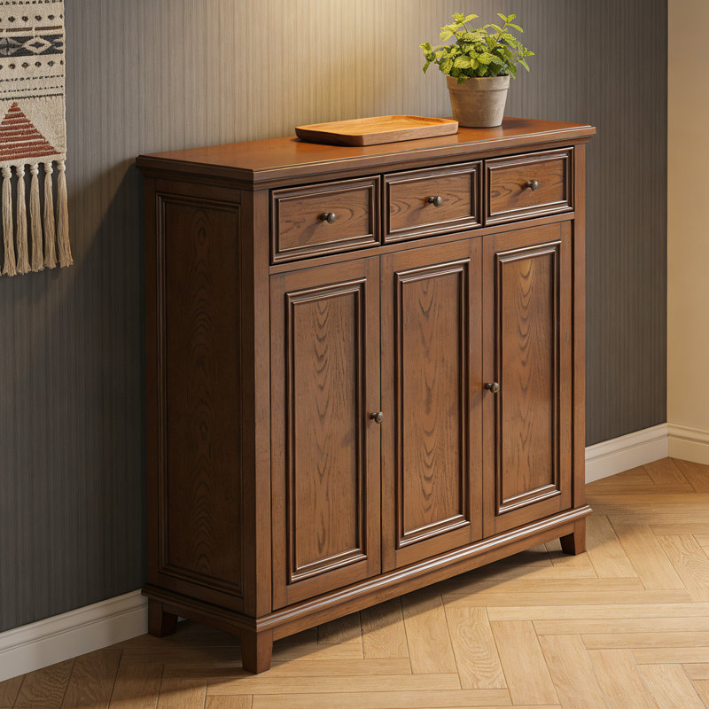 Brown Solid Wood Shoe Storage Bench