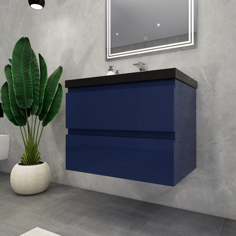 Ensemble de meuble-lavabo mural simple 30 po McConnico, Bleu lustré