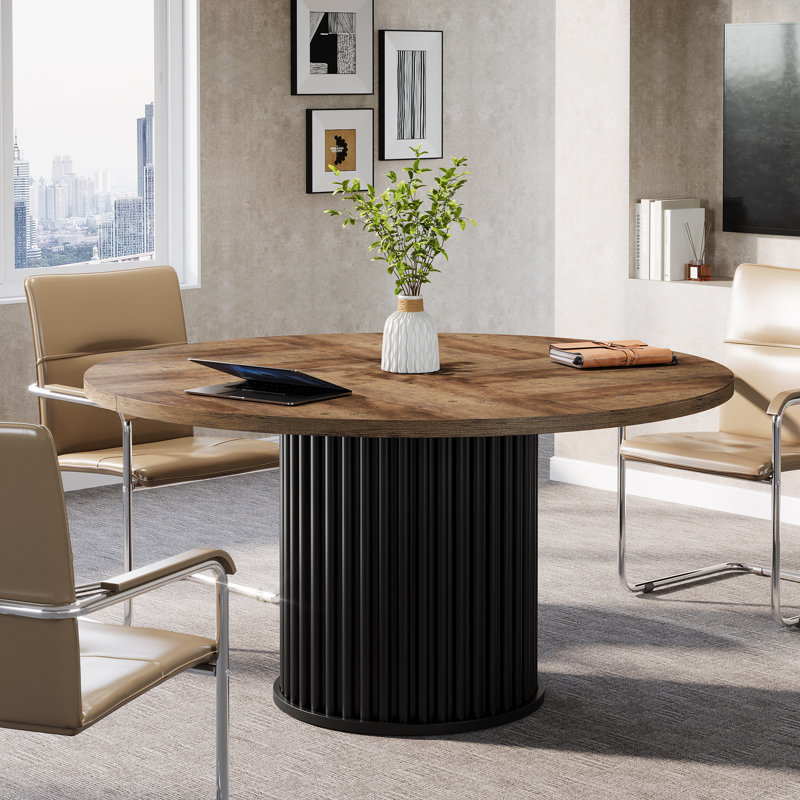 47-inch Round Conference Table For 4, Dark Brown/Black