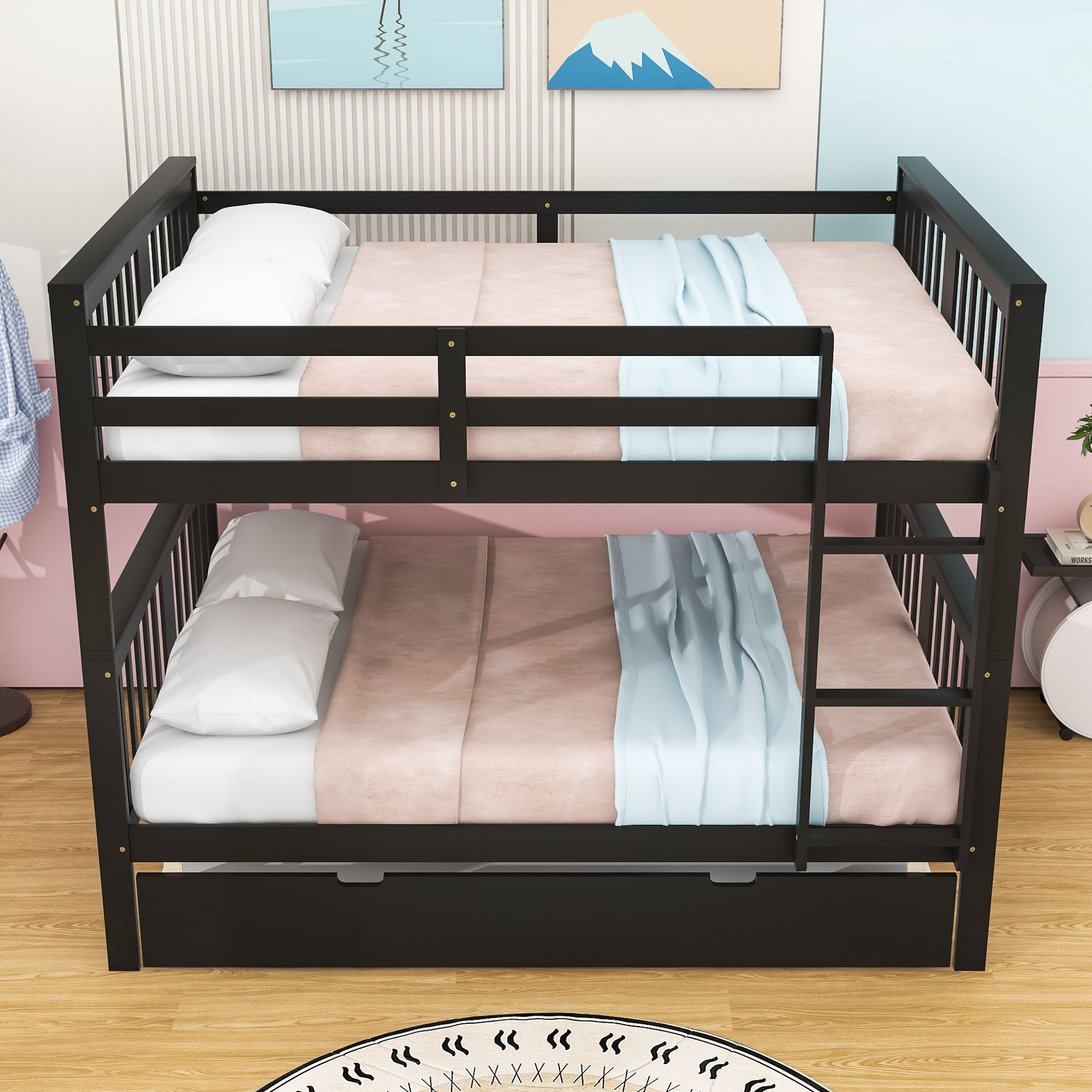 Harriet Bee Full Over Full Bunk Bed With Twin Trundle, Ladder ...