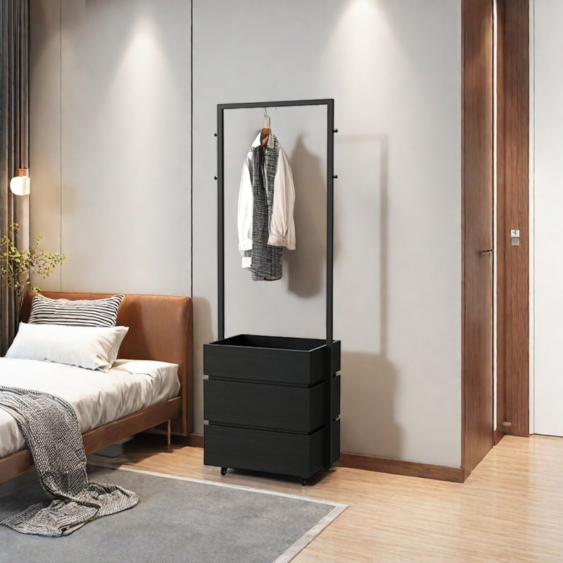 Portemanteau en bois durable avec tiroirs silencieux, Noir