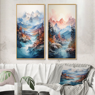 Blue Majestic Bold Mountain - Abstract Impressionism Wall Art Prints Set Of 2