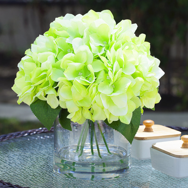Hortensias en vase, Vert
