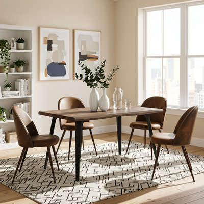 Shivani 5-Piece Dining Set - 63” Wood Table with Modern Wavy-Edge Design for Kitchen Dining Room