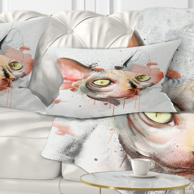 Red Faced Cat Watercolor Sketch - Animal Printed Throw Pillow