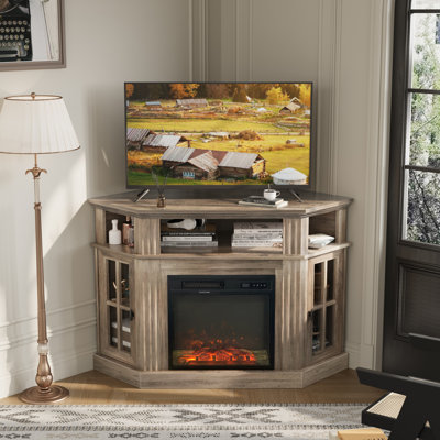 TV Stand for TVs up to 55",Corner Media Console with Electric Fireplace Included