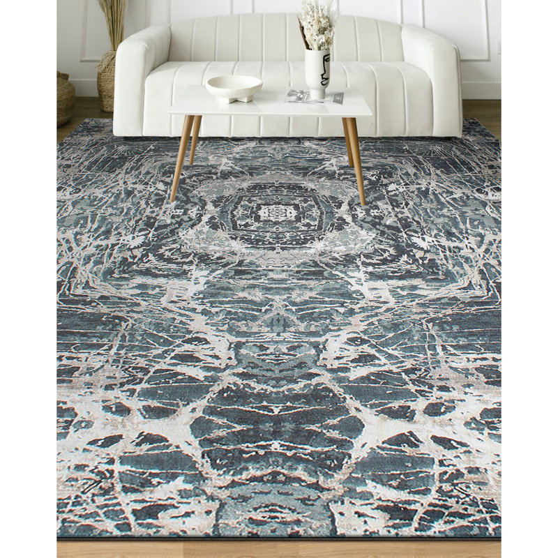 Tapis turquoise / chameau en laine noué à la main Abstract, Rectangle 8 pi x 10 pi