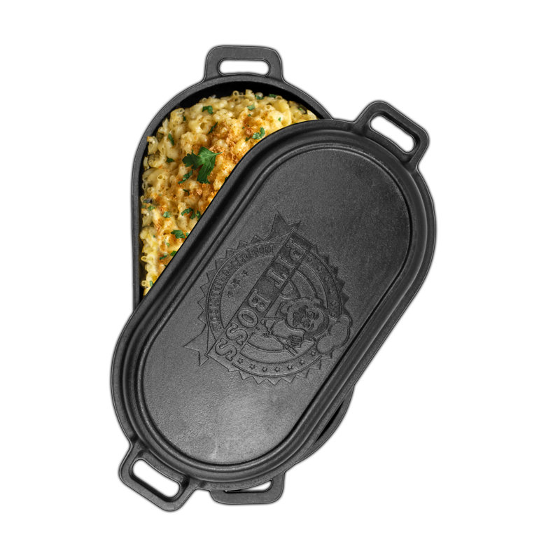 Black Cast Iron Non-Stick Roaster Pan with Griddle Lid