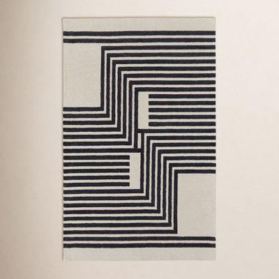 Raku Ivory Black Hand-Woven Abstract Rug
