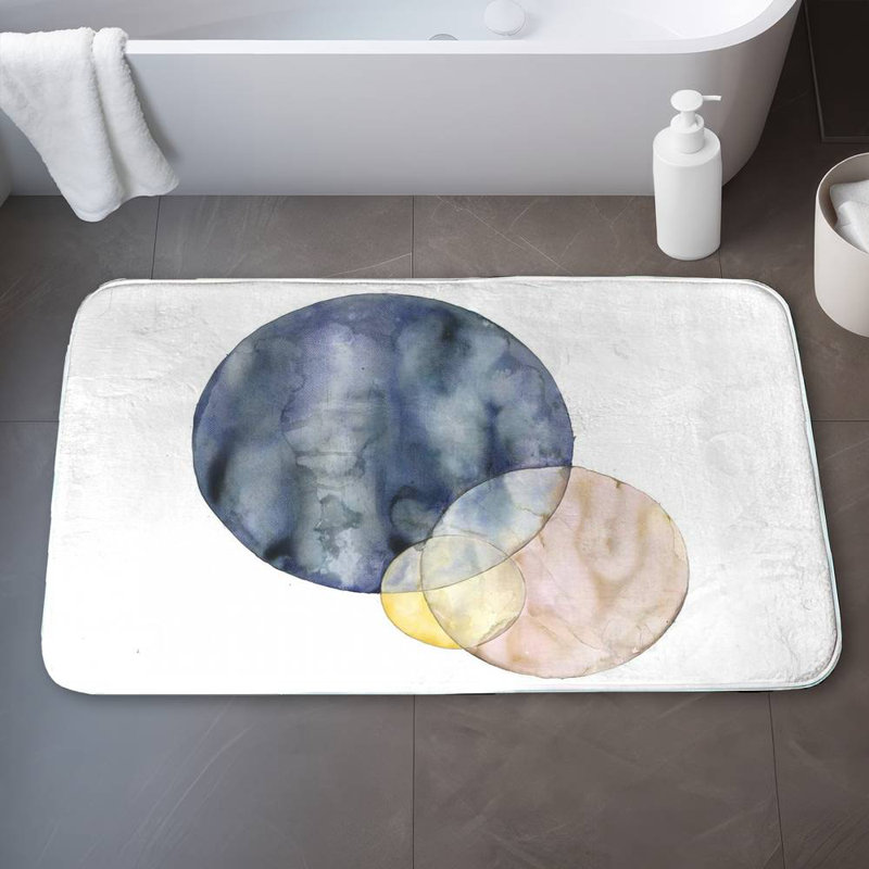 Circles Bath Mat with Non-Slip Backing - Quick Dry Memory Foam Bathroom Rug - Absorbent - Modern Plush Spa-Style - Machine Washable