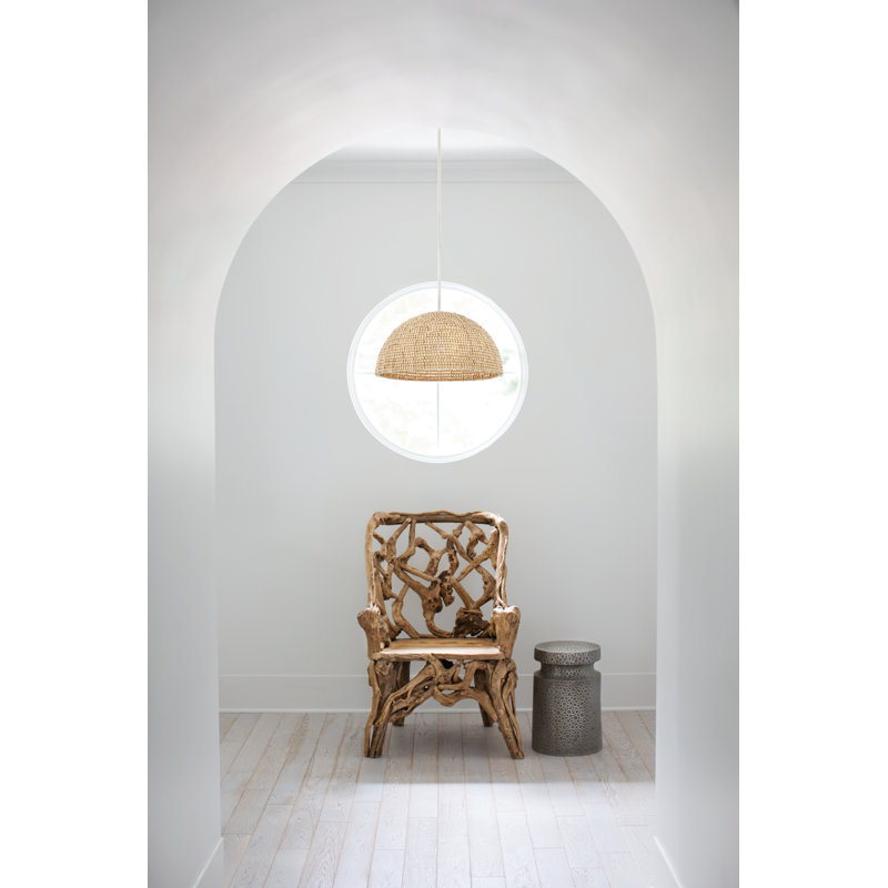 Textured Plaster LED Pendant with Wooden Bead Dome Shade