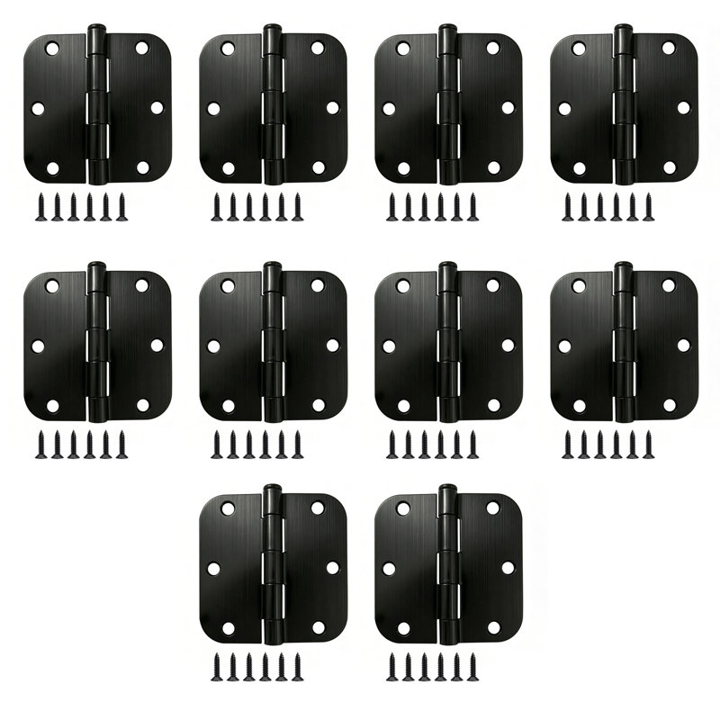 Paquet de 10 charnières de porte arrondies noires mates et robustes pour porte de mortaise 3,5 pouces, 10 Pieces, Noir mat