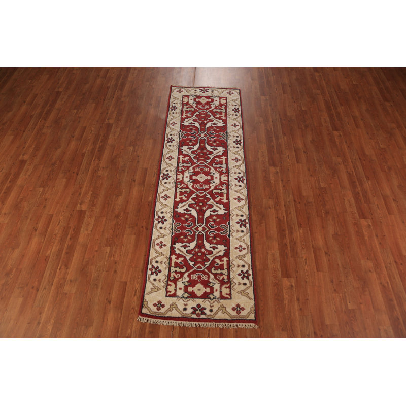 Red Wool Oushak Indian Runner Rug 3x8