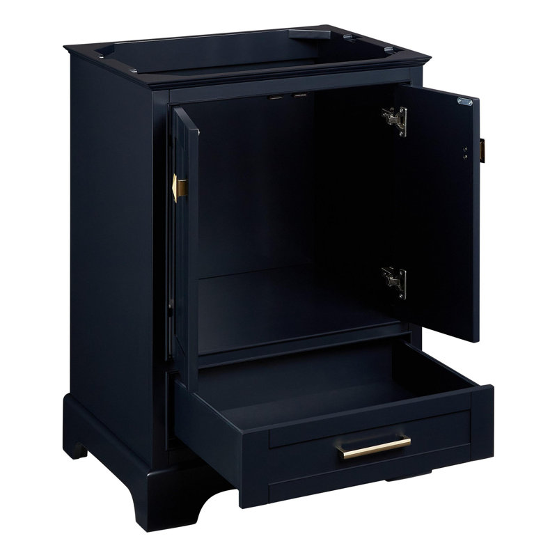 Quen 24" Freestanding Single Basin Vanity Cabinet - Cabinet Only - Less Vanity Top, Midnight Navy Blue, Satin Brass