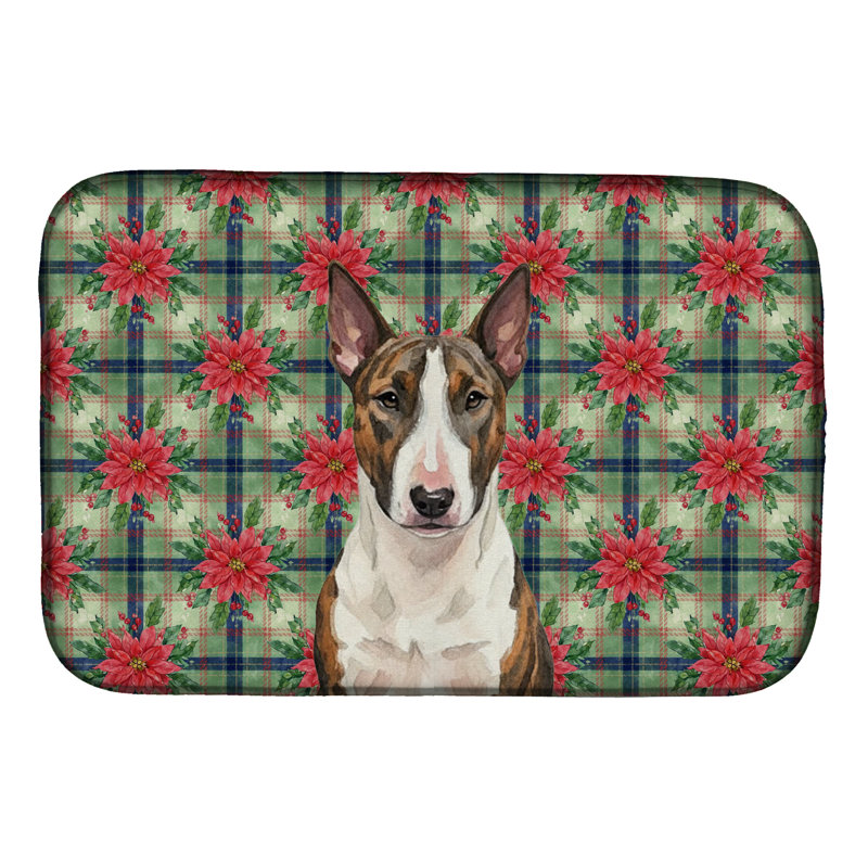 Tapis de vaisselle Brindle and White Bull Terrier Christmas PoinsettIas