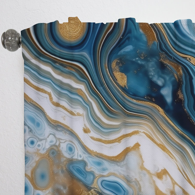 Blue and White Marble Dreams - Rideau en velours abstrait - 1 panneau, L 52 po x L 84 po