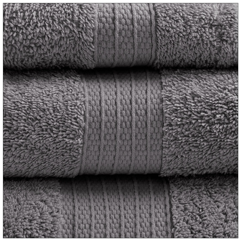6 Piece 100% Organic Cotton Bath Towels Multi-Size Set, Charcoal