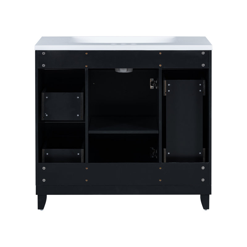 Ensemble de meuble-lavabo de salle de bain 36 "avec comptoir de lavabo, lavabo simple noir, armoire à shaker avec porte à fermeture douce et 3 tiroirs