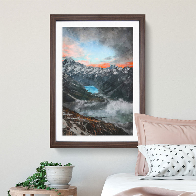 Mount Cook New Zealand - Picture Frame Painting Print, 63cm H x 45cm W x 2cm D, Walnut Framed