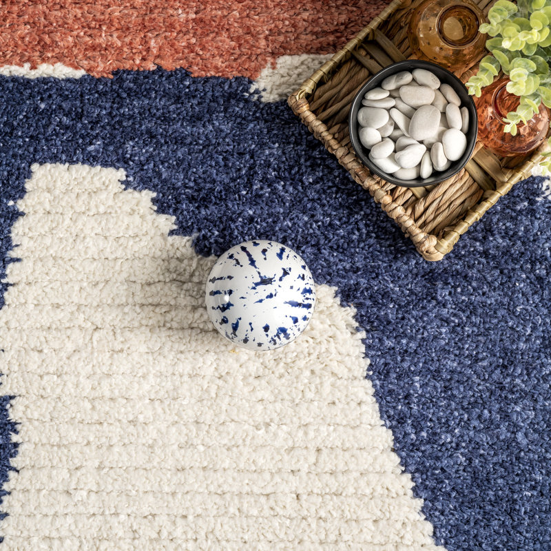 Rhea Modern Abstract Performance Beige/Blue/Orange/Pink Rug, Rectangle 4' x 6'
