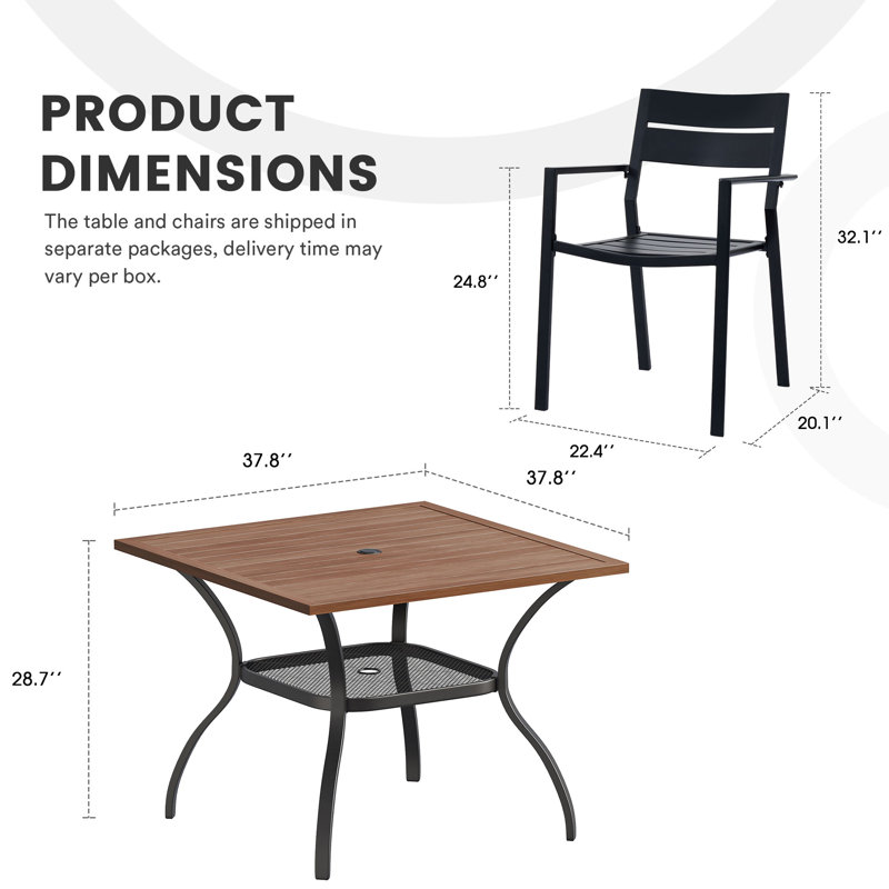 Ensemble de salle à manger pour 4 personnes avec table carrée et 4 chaises empilables Atelier, Bois brossé brun / noir