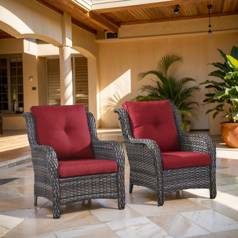 Chaises longues d'extérieur en rotin avec coussins Deb Wicker, Gris, Rouge