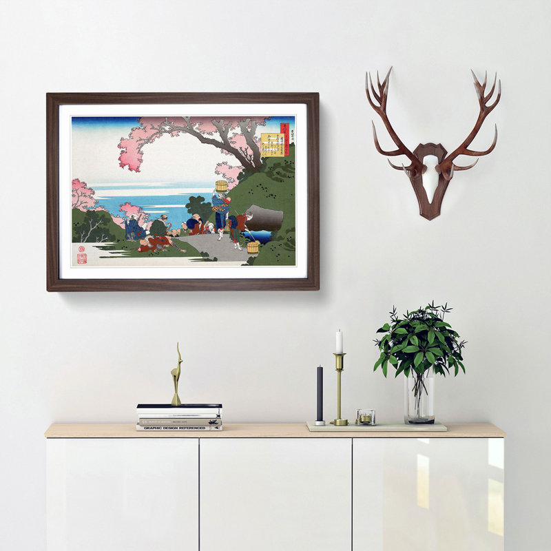 Beneath the Cherry Blossom Tree by Katsushika Hokusai - Framed Print, 45cm H x 63cm W x 2cm D, Walnut Framed