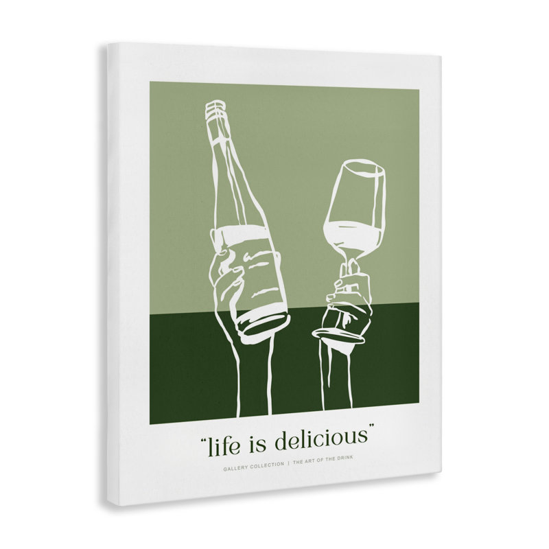 Toile verte, la vie est délicieuse, design par lettré et doublé, H 20 po x l 16 po