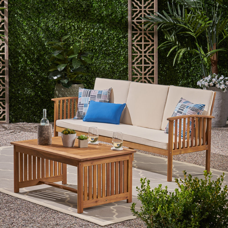 Olympia Acacia 3 - Person Patio Conversation Set with Cushions, Teak