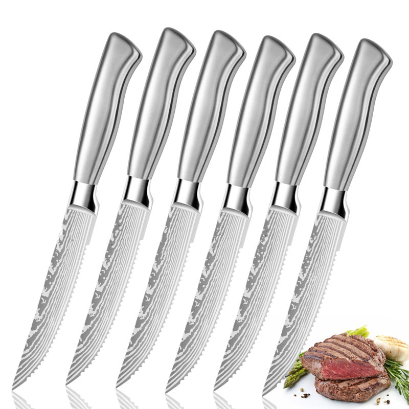 Steak Knives, 4.5 Inches Steak Knife Set Of 6, Dishwasher Safe Serrated Steak Knives German Stainless Steel Dinner Knives With Gift Box