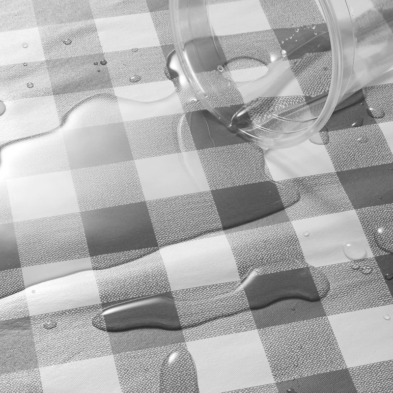 Gray and White Checkered 72'' x 30'' Fitted Vinyl Tablecloth with Flannel Backing