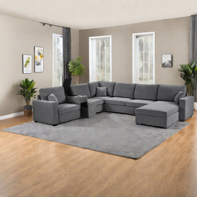 Canapé modulaire gris spacieux avec rangement multifonctionnel