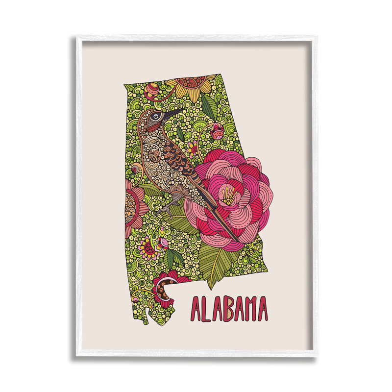 «Alabama Intricate Camellia Flower Bird détaillée» par Valentina Harper - cadre flottant, impression sur bois