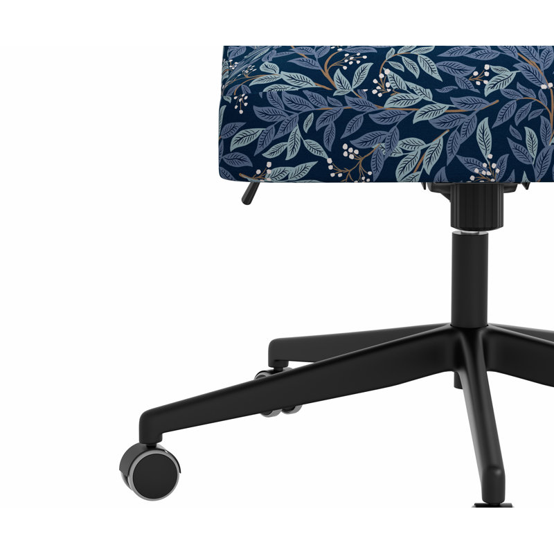 Chaise de bureau Brynn, Lin bleu marine RPC Willowberry, Noir