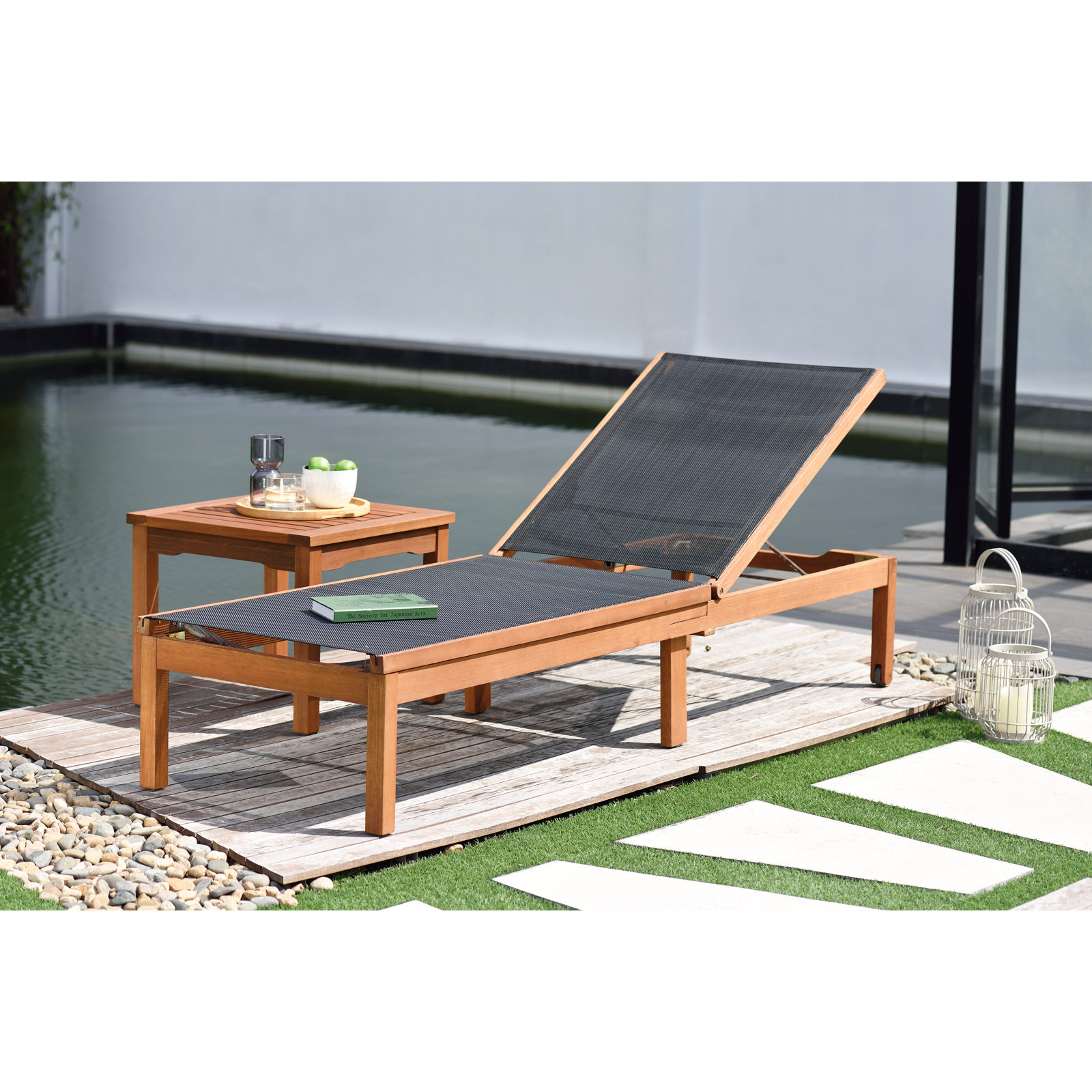 Rafael 23.4'' Outdoor Eucalyptus Chaise Lounge, Brown