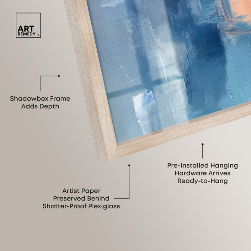 «Whispering Blue II Shadowbox Print», art abstrait bleu par Art Remedy, H 13 po x l 13 po, Crème, crème