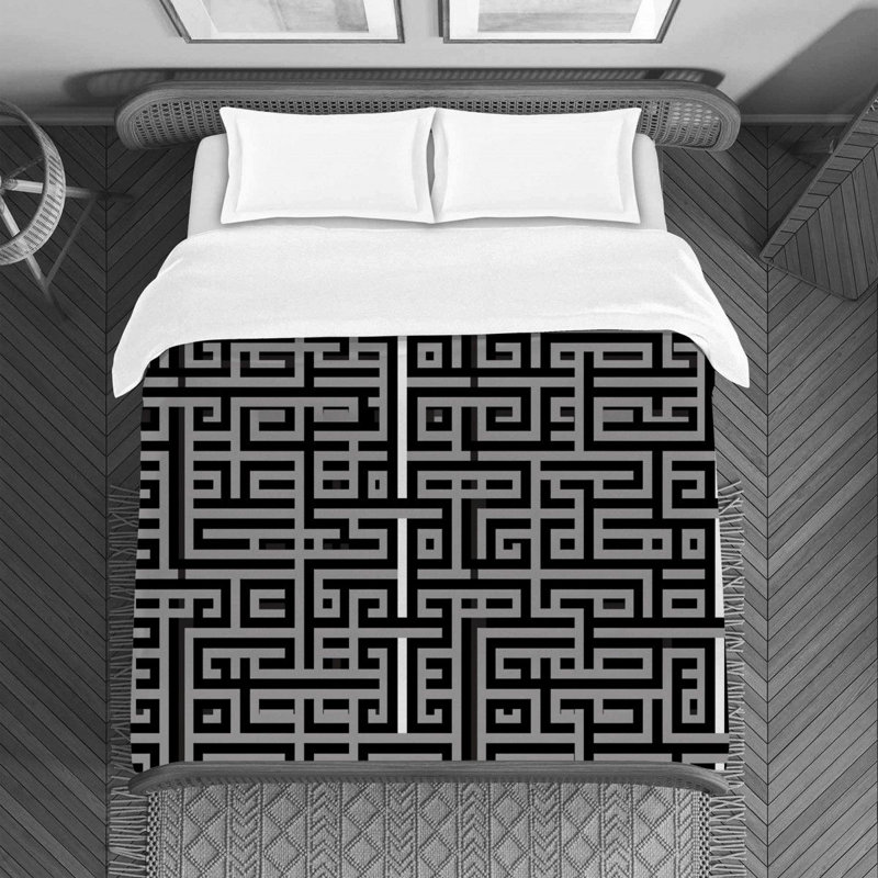 Housse de couette Mandala, Housse de couette simple, Noir / argent