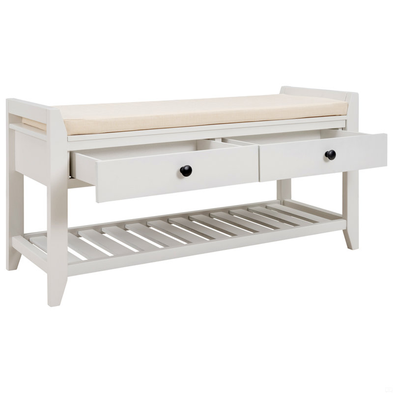 Range-chaussures avec siège rembourré et tiroirs, banc de rangement polyvalent pour hall d'entrée, Blanc