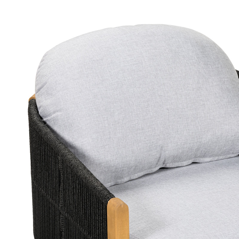 Fauteuil club d'extérieur en bois avec décoration en corde gris foncé et coussin en bois de haute qualité, configuration élastique