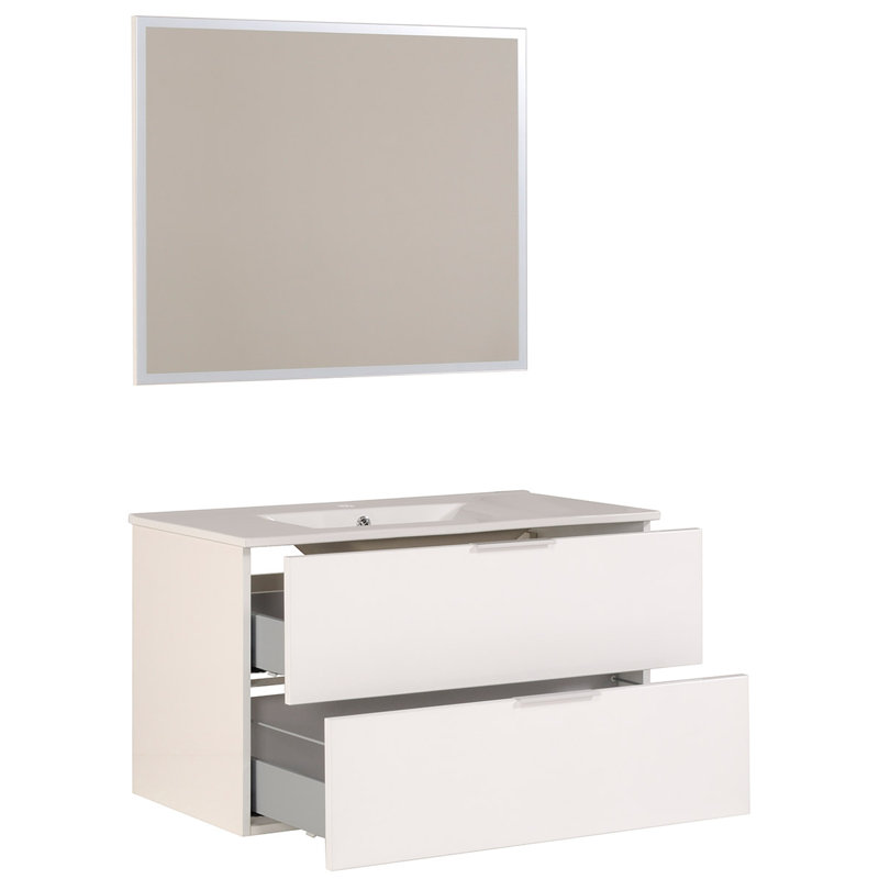 Ensemble de meuble-lavabo de salle de bain simple à fixation murale avec miroir 35" luxy
