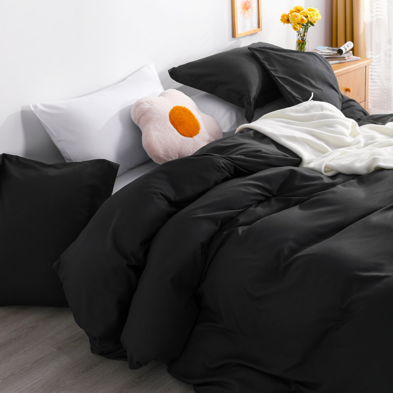 Ensemble de housse de couette , Noir, Housse de couette simple + 1 très grande taie d'o