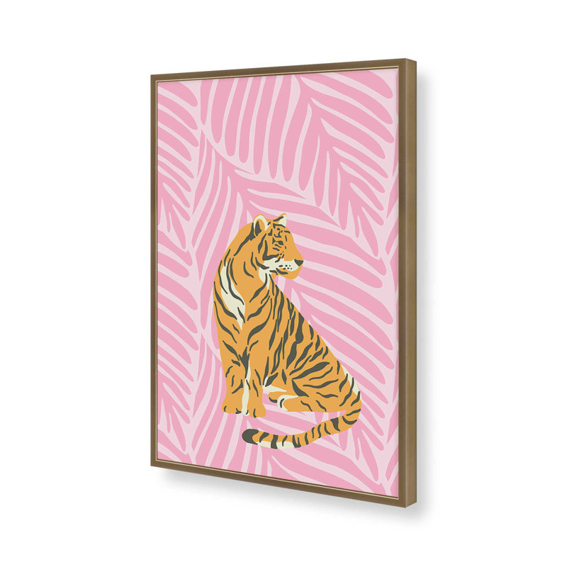 Imprimé tigre dans un paradis rose, H 15,25 po x l 12,25 po, Or brossé