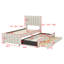 Lit simple avec lit gigogne escamotable et 3 tiroirs de rangement en dessous, lit plateforme simple tapissier en lin-548246515